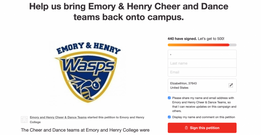 The E&H Cheer and Dance team started a petition on Change.org and have gotten 440 signatures so far.