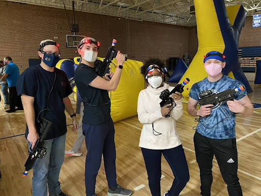 Dean of Students, Tracey Wright, also played a round of laser tag with students, which Codispoti enjoyed. “My favorite part of the event was seeing Dean Wright getting out there and playing with the students, because it’s fun to see her go out there and have fun,” she said. The students and teammates that are pictured along with Dean Wright are Tristan Miller, Dylan Forester, and Nick Werger.
