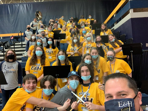 At this particular game, students from the local Patrick Henry High School (students in yellow) played along with E&H students, led by Professor Cottrill.